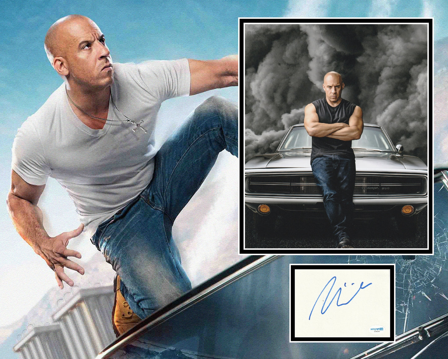 VIN DIESEL SIGNED FAST AND THE FURIOUS PHOTO MOUNT ALSO ACOA
