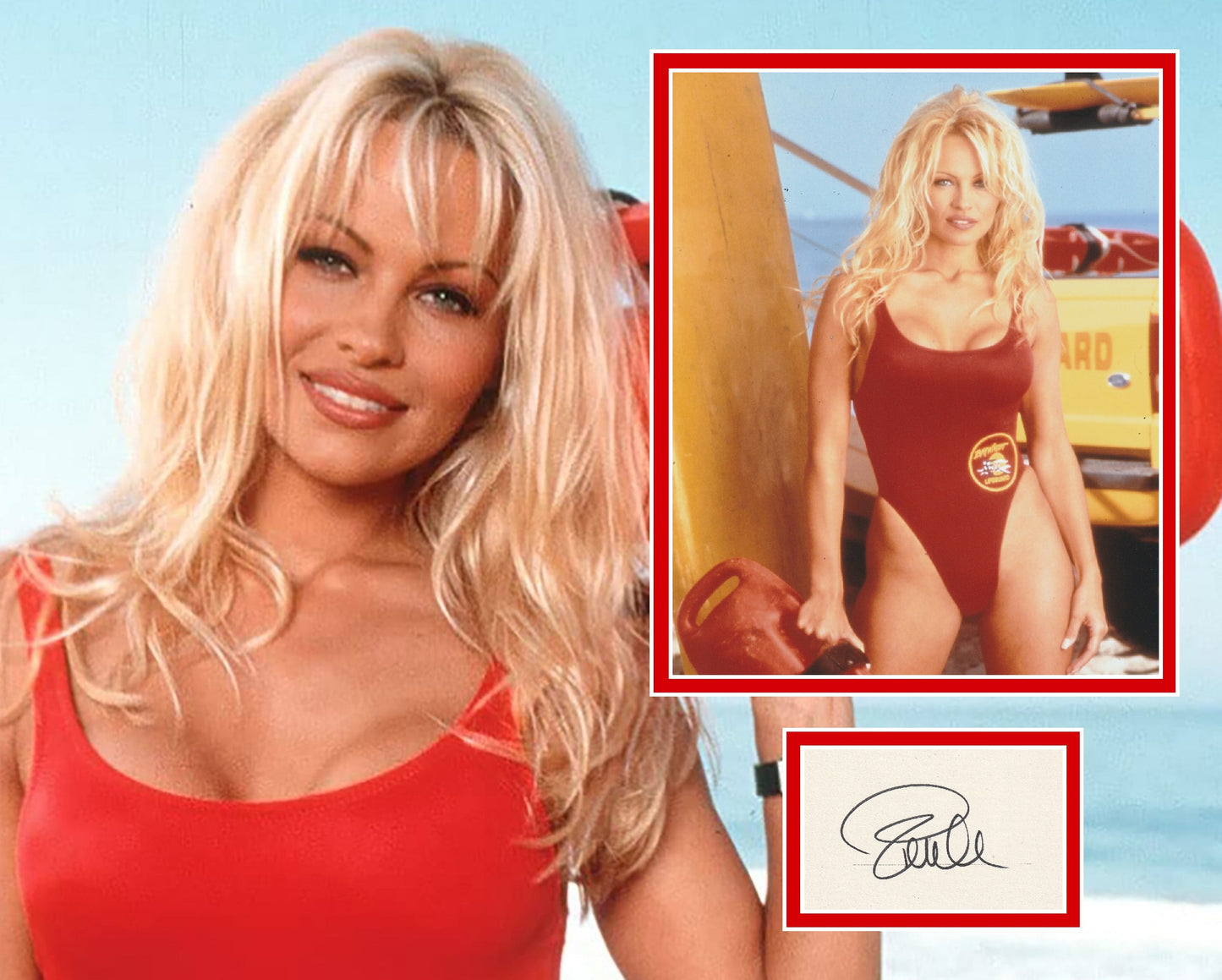 PAMELA ANDERSON SIGNED BAYWATCH PHOTO MOUNT