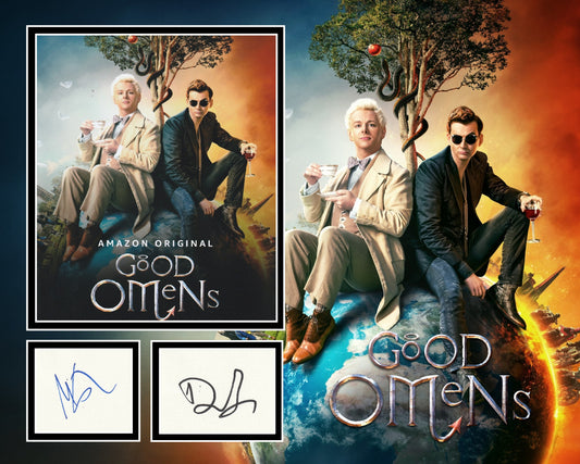 DAVID TENNANT AND MICHAEL SHEEN SIGNED GOOD OMENS PHOTO MOUNT