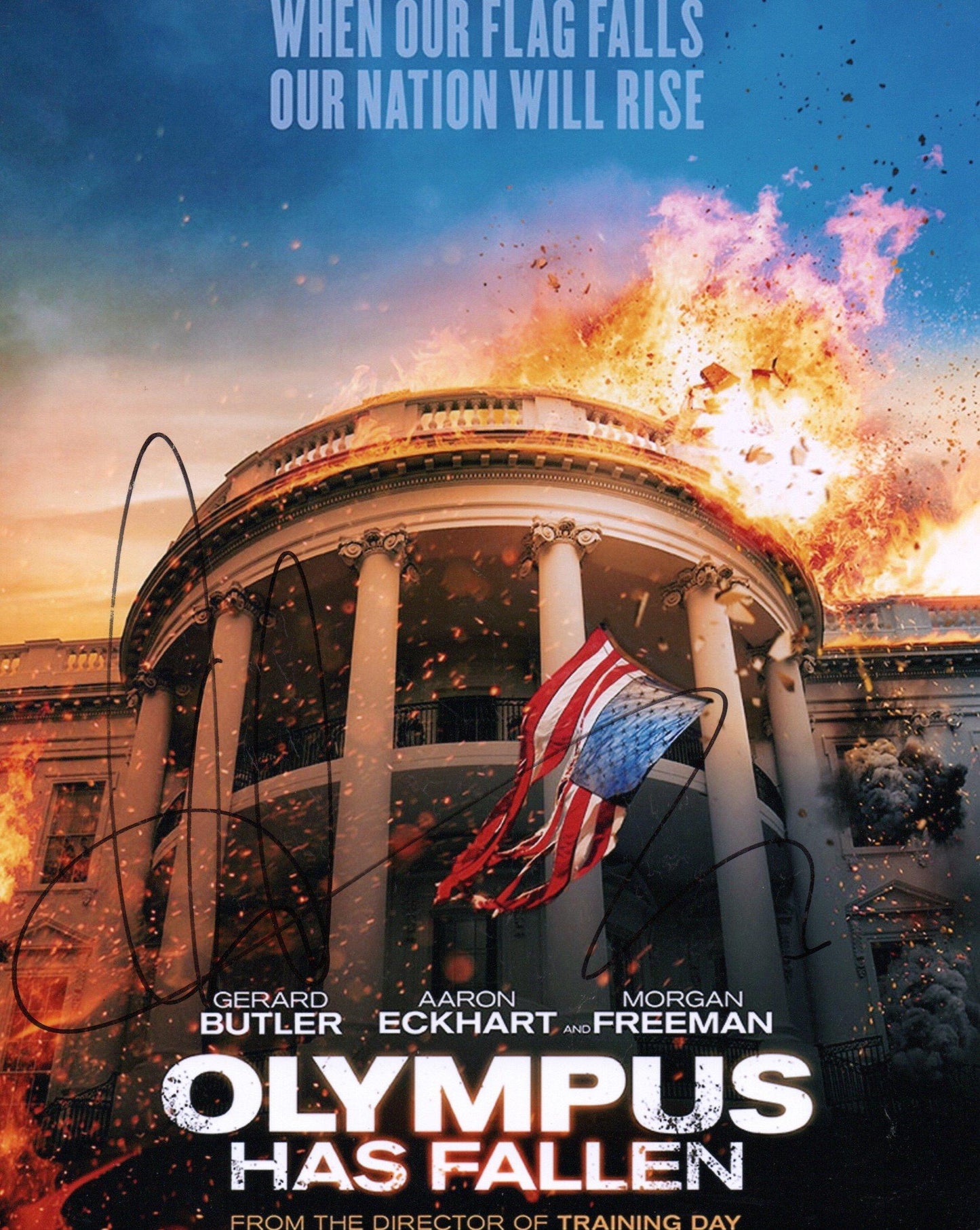 AARON ECKHART SIGNED OLYMPUS HAS FALLEN 8X10 PHOTO