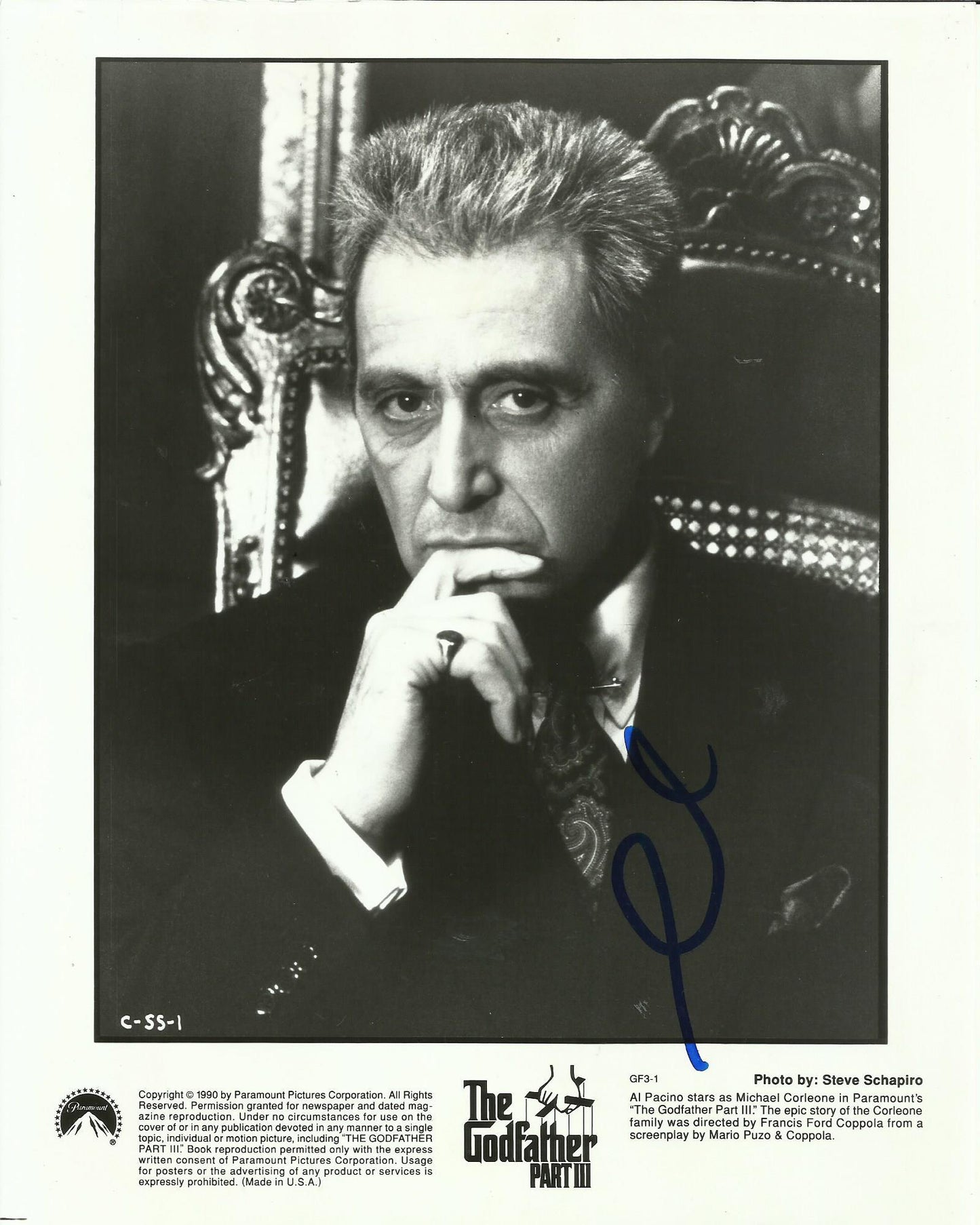 AL PACINO SIGNED THE GODFATHER 8X10 PHOTO