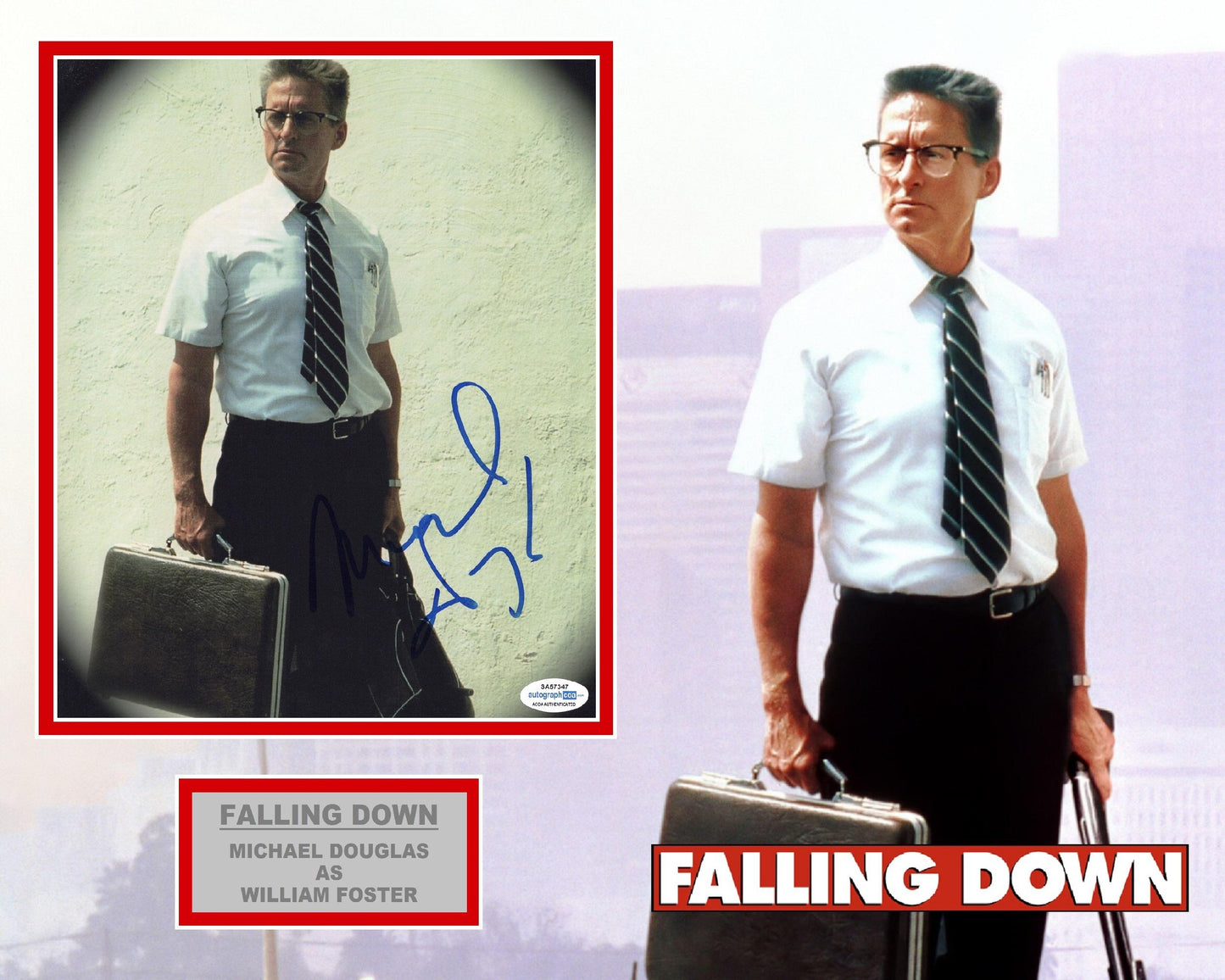 MICHAEL DOUGLAS SIGNED FALLING DOWN PHOTO MOUNT ALSO ACOA CERTIFIED