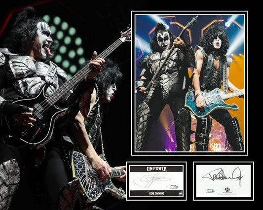 PAUL STANLEY AND GENE SIMMONS SIGNED KISS PHOTO MOUNT ALSO ACOA
