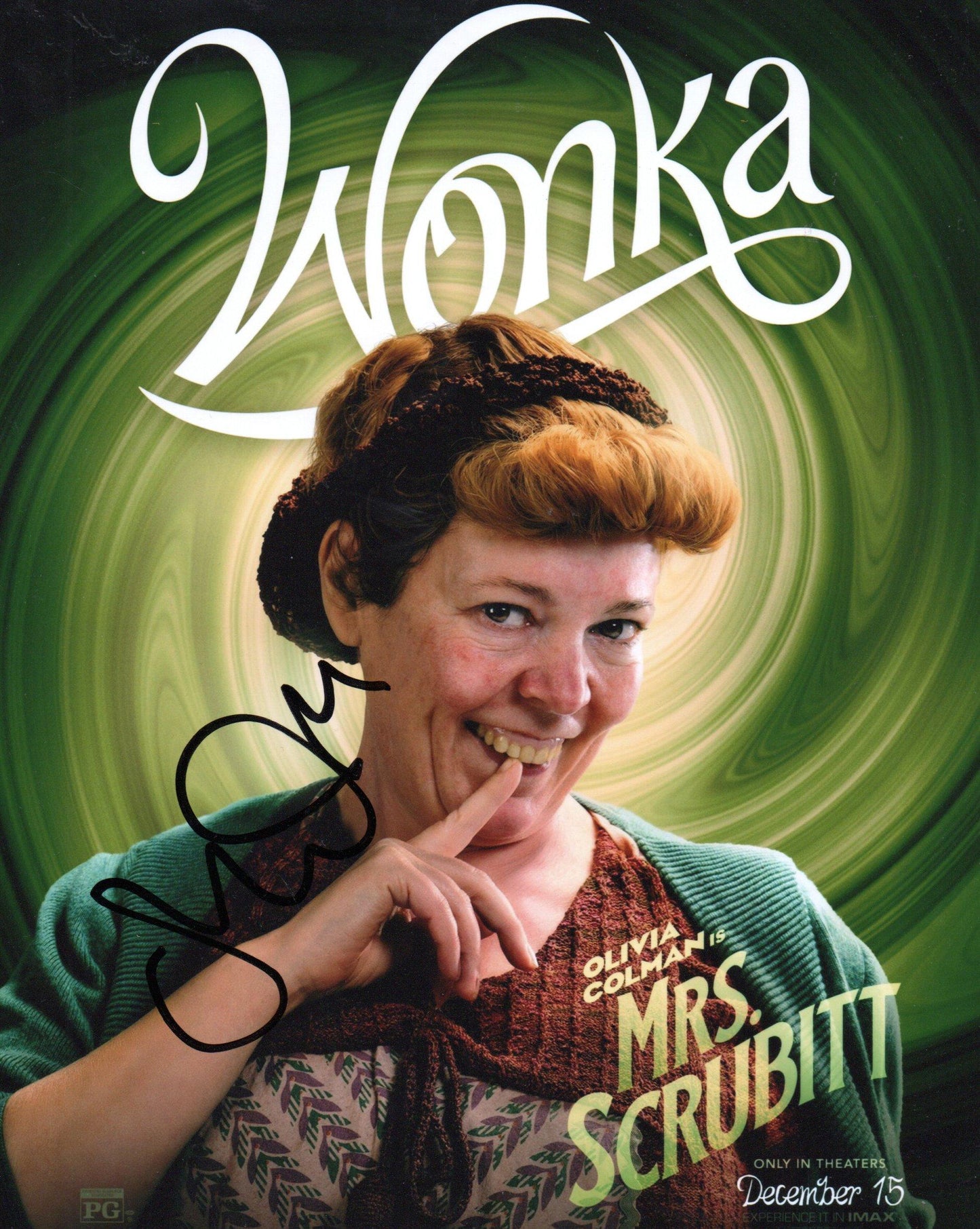 OLIVIA COLMAN SIGNED WONKA 10X8 PHOTO