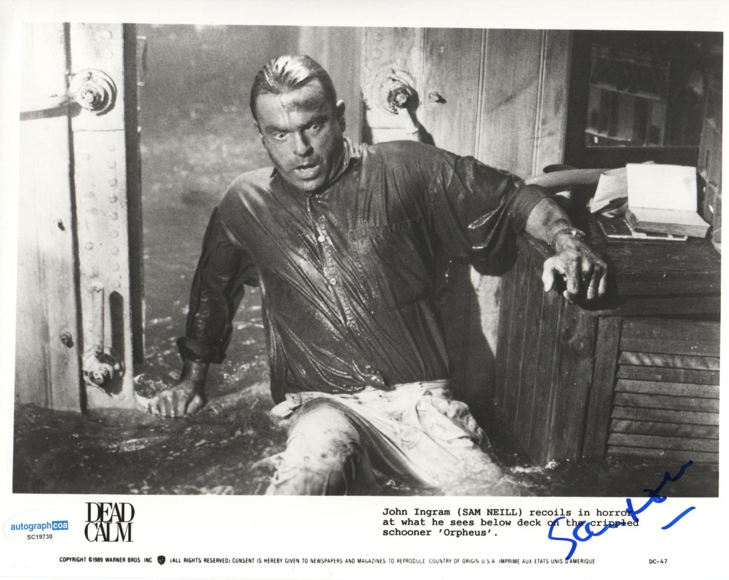 SAM NEILL SIGNED DEAD CALM 8X10 PHOTO (1) ALSO ACOA CERTIFIED