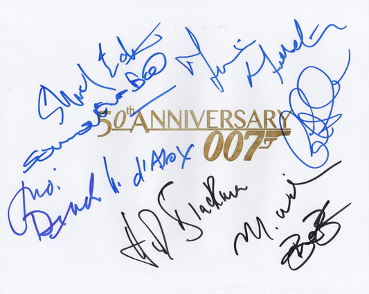 BOND CAST SIGNED 10X8 PHOTO (1) S EATON, J DENCH, H BLACKMAN, S BOND, B BROCCOLI, M D'ABO PLUS 3 MORE