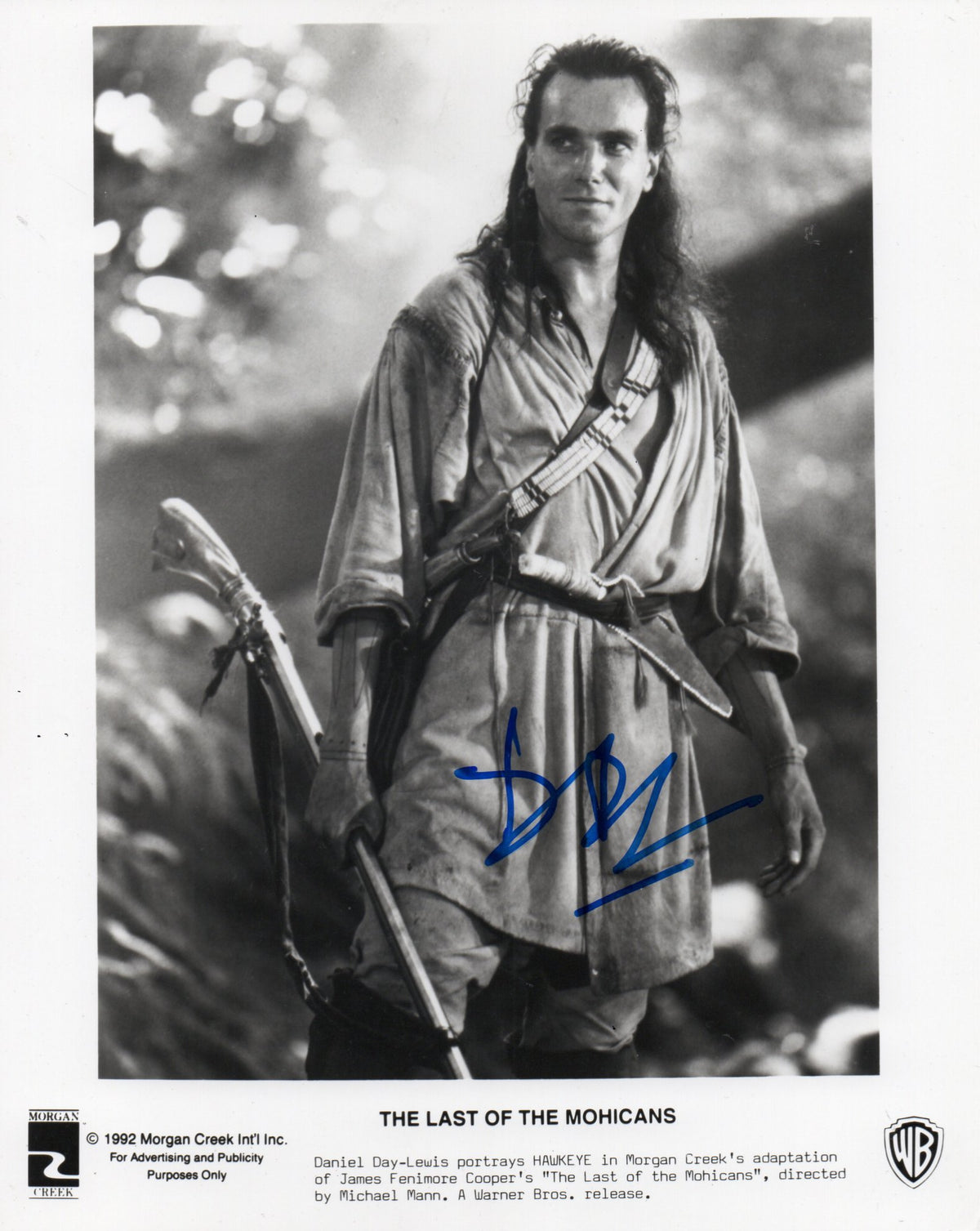 DANIEL DAY LEWIS SIGNED THE LAST OF THE MOHICANS 8X10 PHOTO
