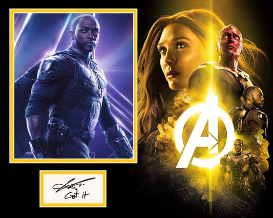 ANTHONY MACKIE SIGNED AVENGERS PHOTO MOUNT