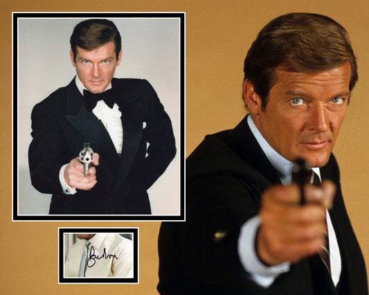 ROGER MOORE SIGNED JAMES BOND PHOTO MOUNT UACC REG 242 ACOA
