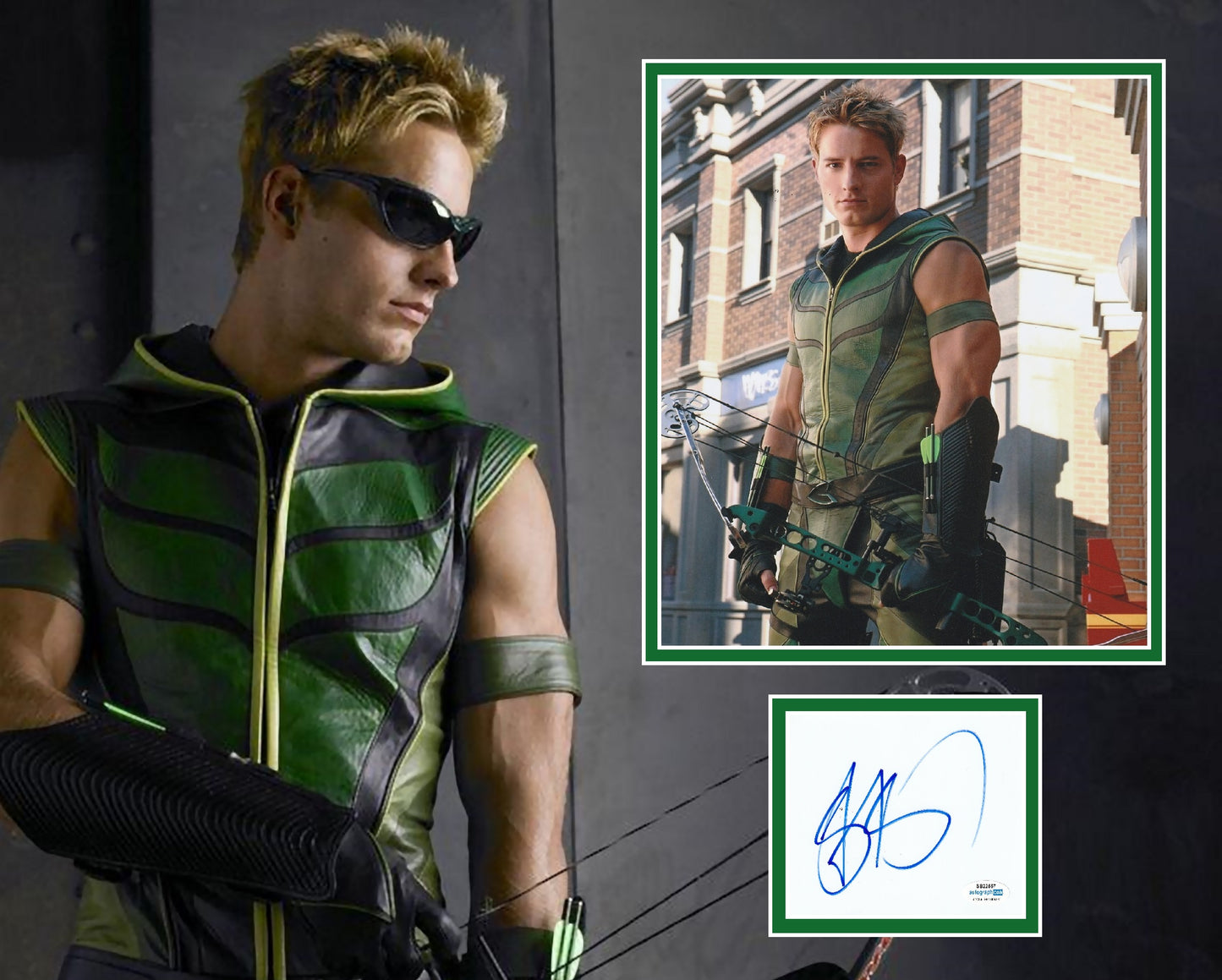JUSTIN HARTLEY SIGNED GREEN ARROW PHOTO MOUNT ALSO ACOA