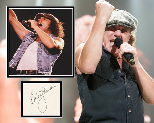 BRIAN JOHNSON SIGNED AC/DC PHOTO MOUNT