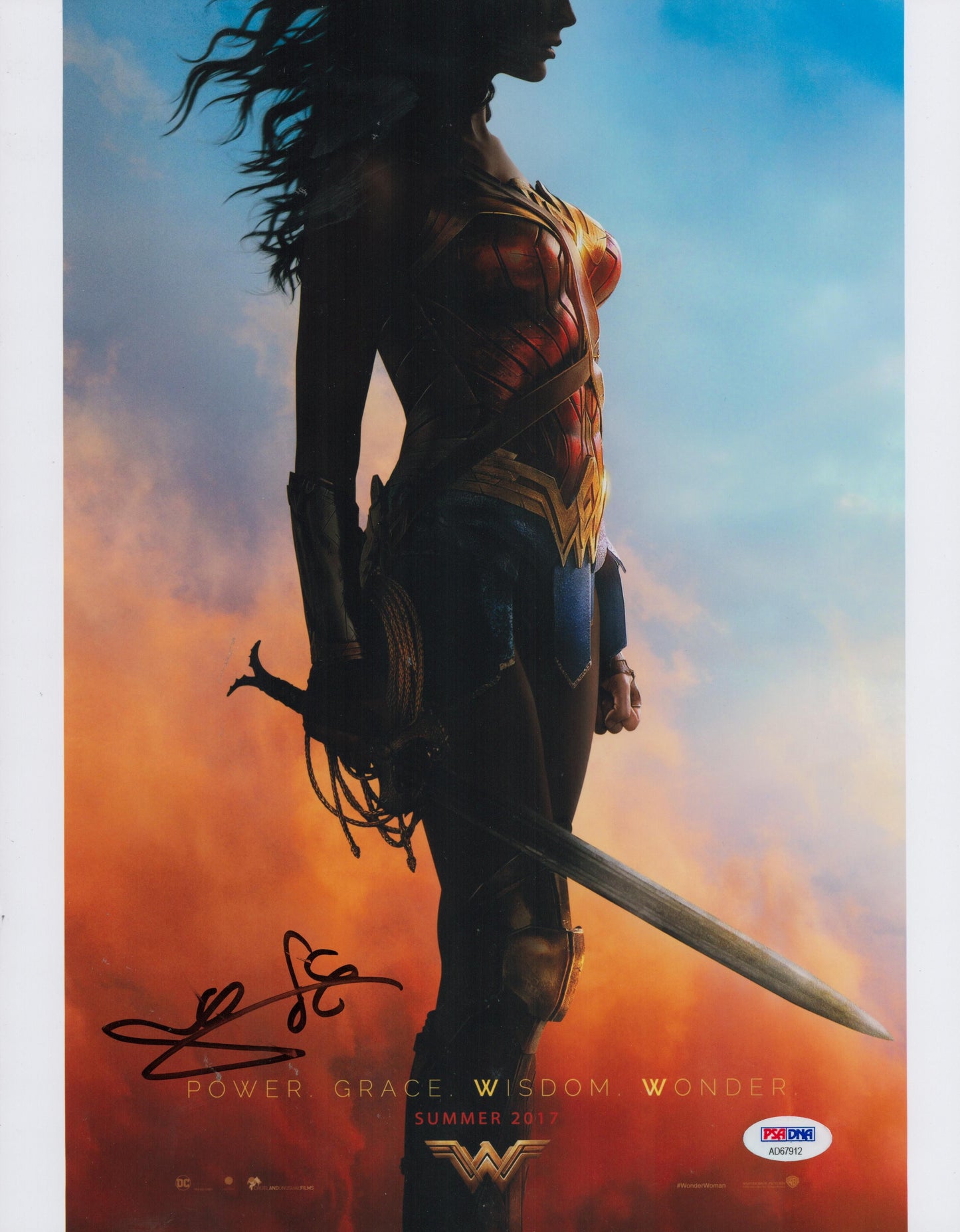 GAL GADOT SIGNED LARGE 14X11 WONDER WOMAN PHOTO ALSO PSA