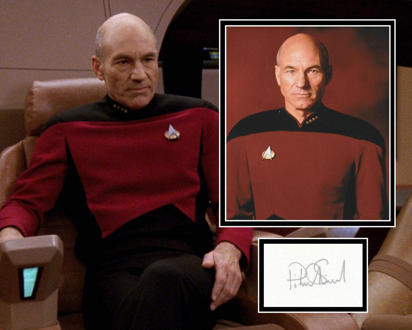 PATRICK STEWART SIGNED STAR TREK PHOTO MOUNT
