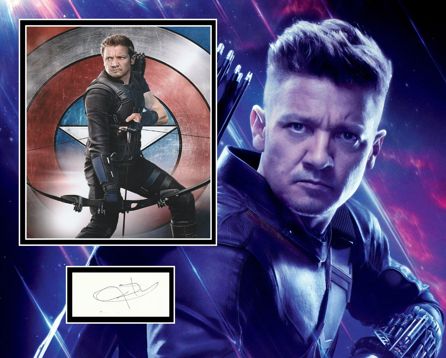 JEREMY RENNER SIGNED AVENGERS HAWKEYE PHOTO MOUNT