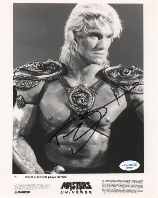 DOLPH LUNDGREN SIGNED MASTERS OF THE UNIVERSE 8X10 PHOTO ALSO ACOA CERTIFIED (3)