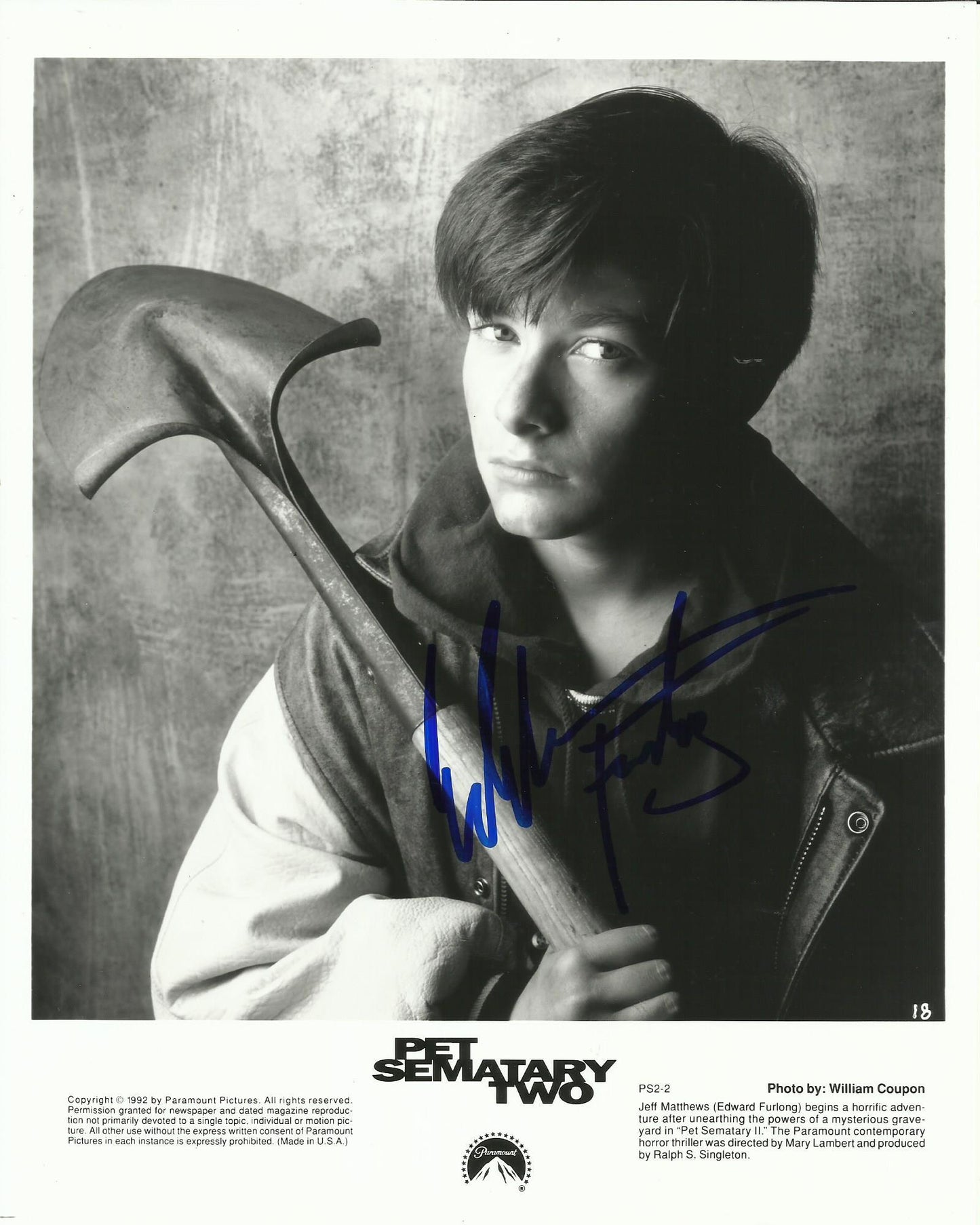 EDWARD FURLONG SIGNED PET SEMATARY TWO 8X10 PHOTO (2)