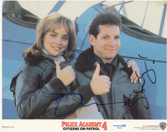 STEVE GUTTENBERG AND SHARON STONE SIGNED POLICE ACADEMY 8X10 PHOTO (1) ALSO ACOA