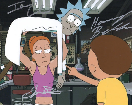 HARRY BELDEN,IAN CARDONI AND SPENCER GRAMMER SIGNED RICK AND MORTY 8X10 PHOTO (1)