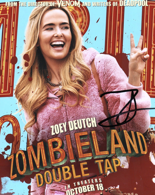 ZOEY DEUTCH SIGNED ZOMBIELAND DOUBLE TAP 10X8 PHOTO