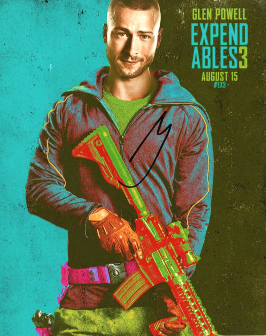 GLEN POWELL SIGNED EXPENDABLES 8X10 PHOTO (1)