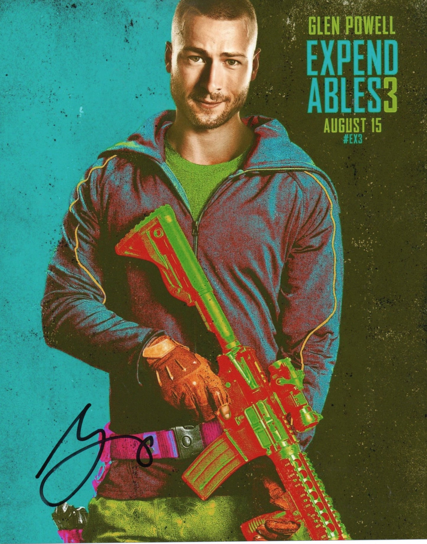 GLEN POWELL SIGNED EXPENDABLES 8X10 PHOTO (2)