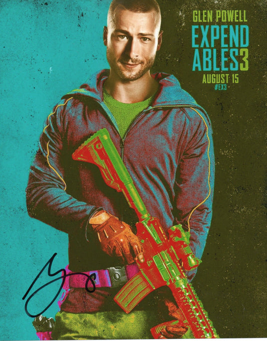 GLEN POWELL SIGNED EXPENDABLES 8X10 PHOTO (2)