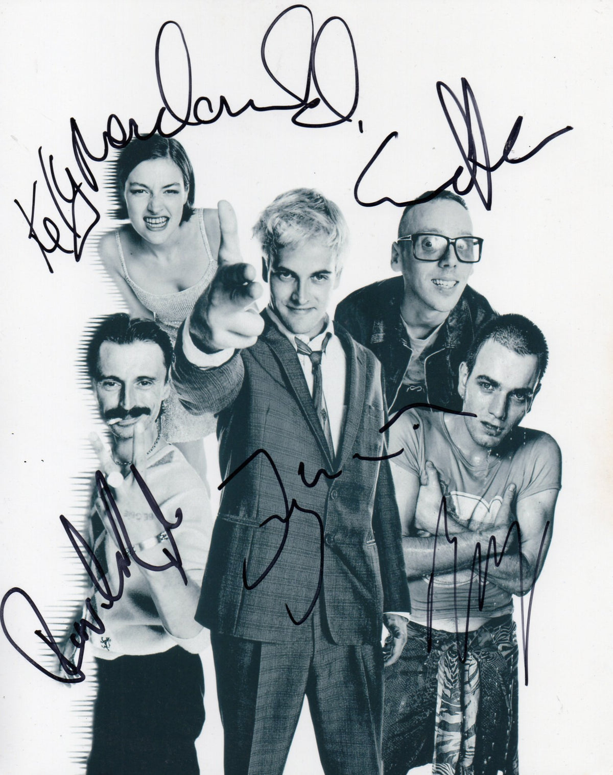 TRAINSPOTTING CAST SIGNED 8X10 PHOTO MCGREGOR, CARLYLE, BREMNER, MACDONALD AND MILLER