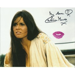 CAROLINE MUNRO SIGNED SEXY 10X8 PHOTO ALSO KISSES WITH RED LIPSTICK (4)