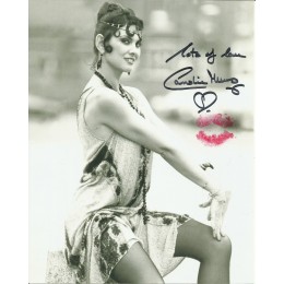 CAROLINE MUNRO SIGNED SEXY 10X8 PHOTO ALSO KISSES WITH RED LIPSTICK (3)