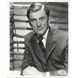 KIRK DOUGLAS SIGNED COOL 8X10 PHOTO DEDICATED AND ALSO ACOA CERT